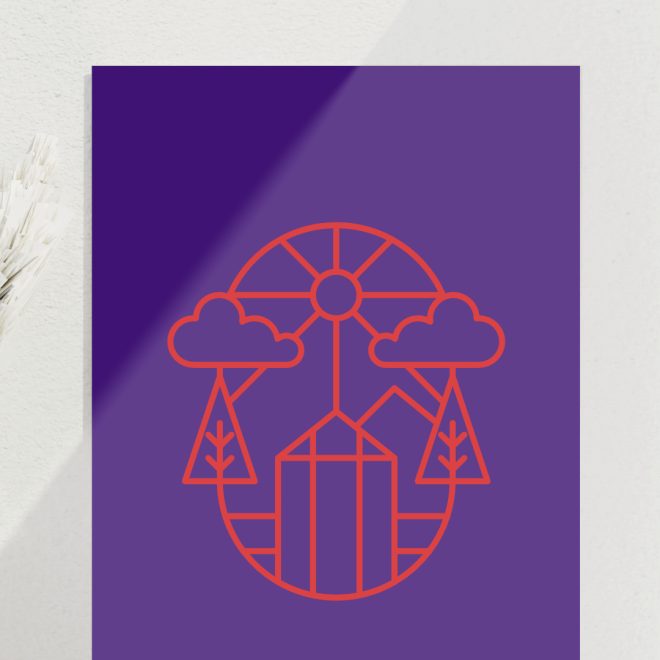 Haus mit Bäumen und sonne, stark abstrahiert, TinyEscape Logo