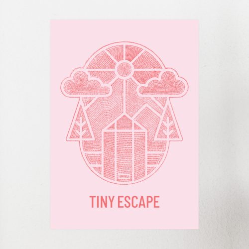 rosa hintergrund auf welchem aus strichen zusammengesetzt das TinyEscape logo erscheint, Lineart
