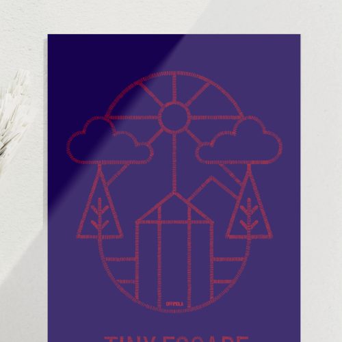 tinyescape logo auf blauem hintergrund, konturen aus stricherl