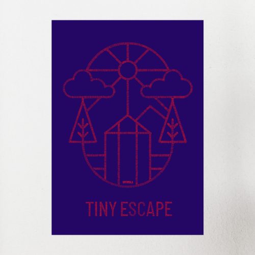 tinyescape logo auf blauem hintergrund, konturen aus stricherl