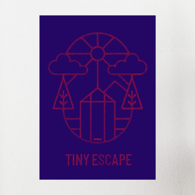 tinyescape logo auf blauem hintergrund, konturen aus stricherl